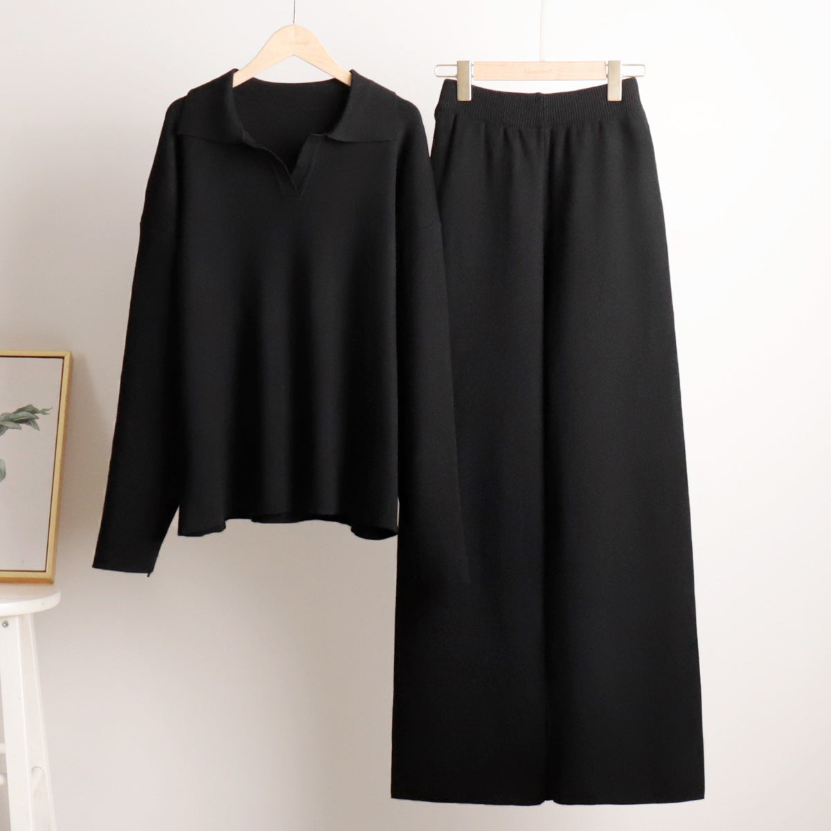 Women's Loungewear Set Wide-Leg Pants Polo Sweater