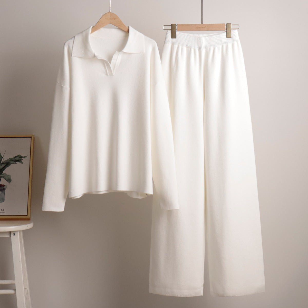 Women's Loungewear Set Wide-Leg Pants Polo Sweater