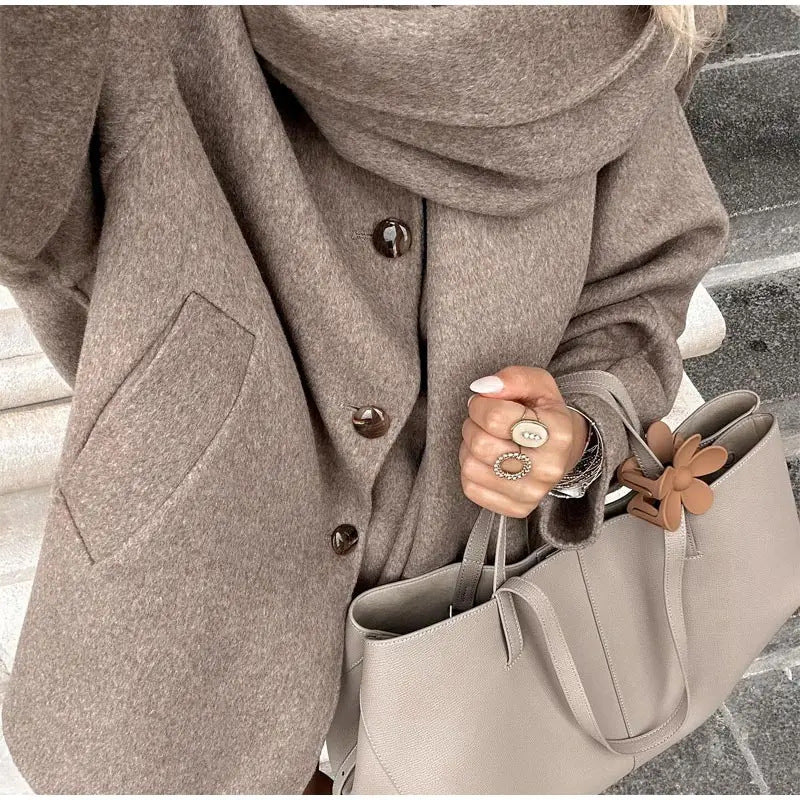 Women's Oversized Hooded Jacket with Button Front