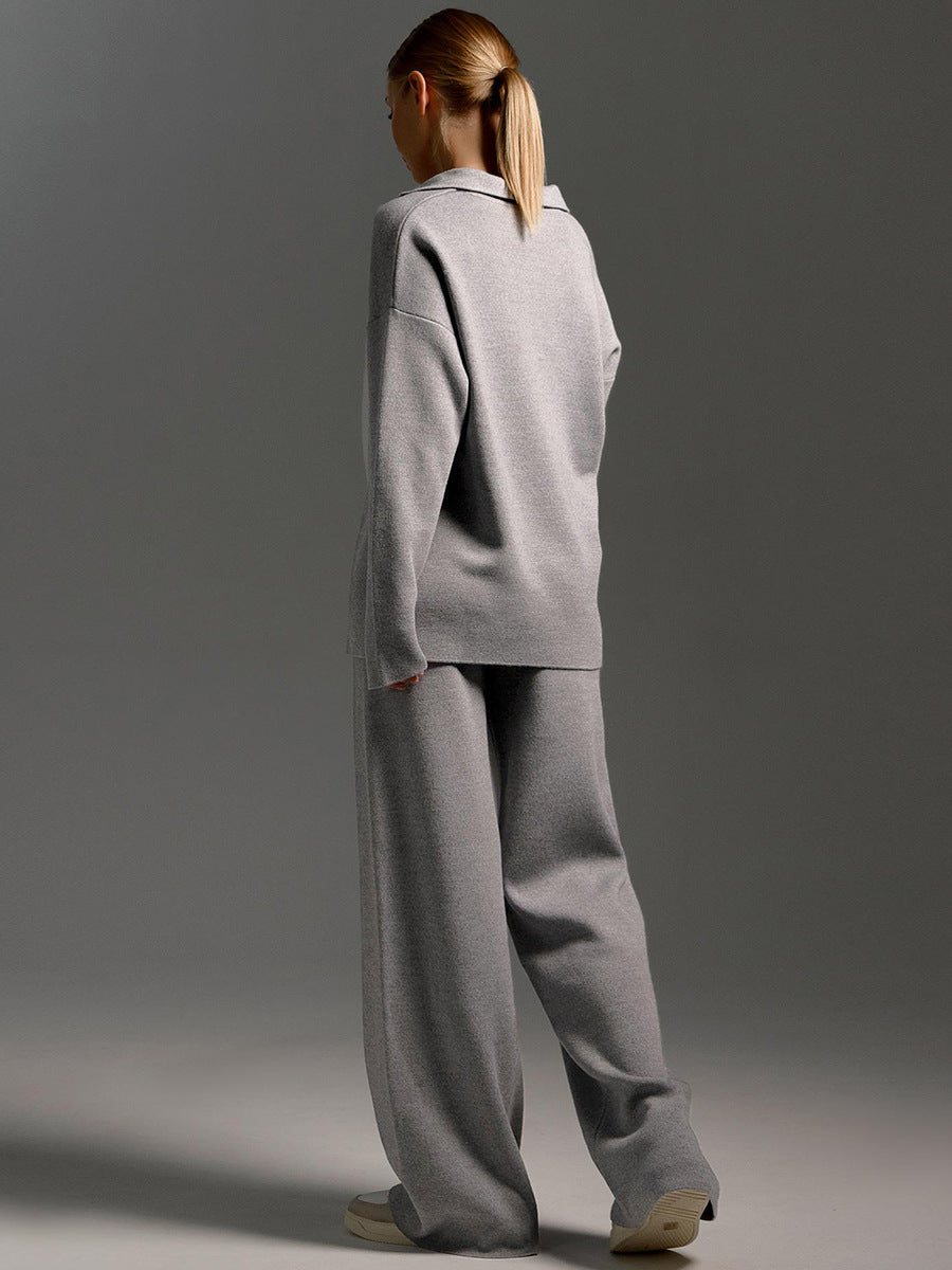 Women's Loungewear Set Wide-Leg Pants Polo Sweater