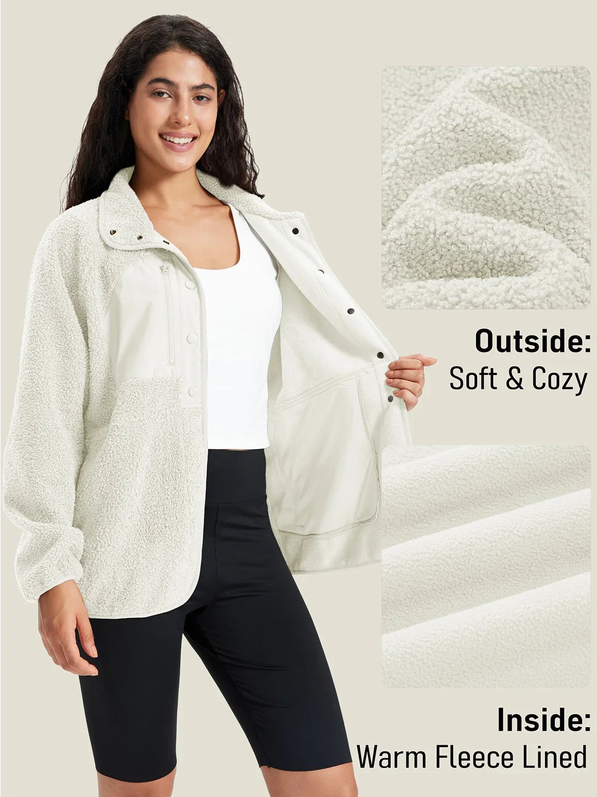 Women's Sherpa Fleece Jacket with Collar and Side Pockets