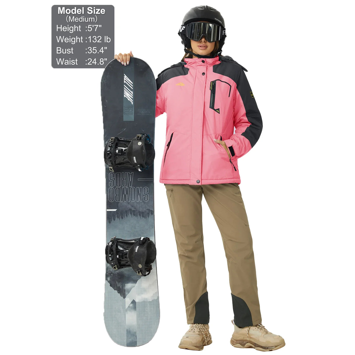 Parka impermeabile da donna foderato in pile, con cappuccio integrato