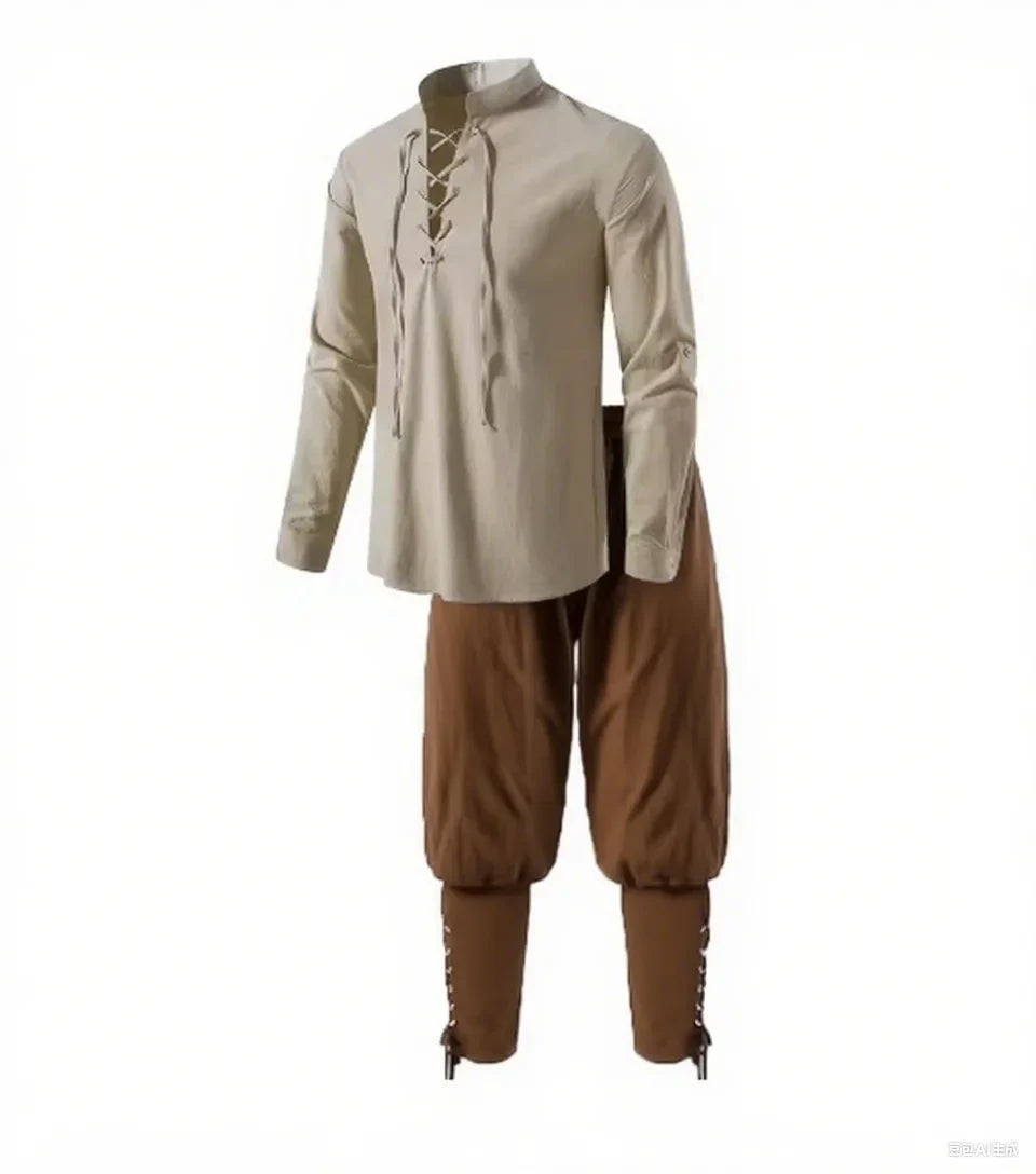 Medieval Pirate Shirt & Trousers Set Men's Halloween Cosplay