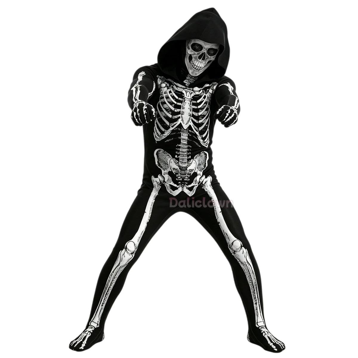 Kids' Hooded Skeleton Costume Jumpsuit Halloween Cosplay