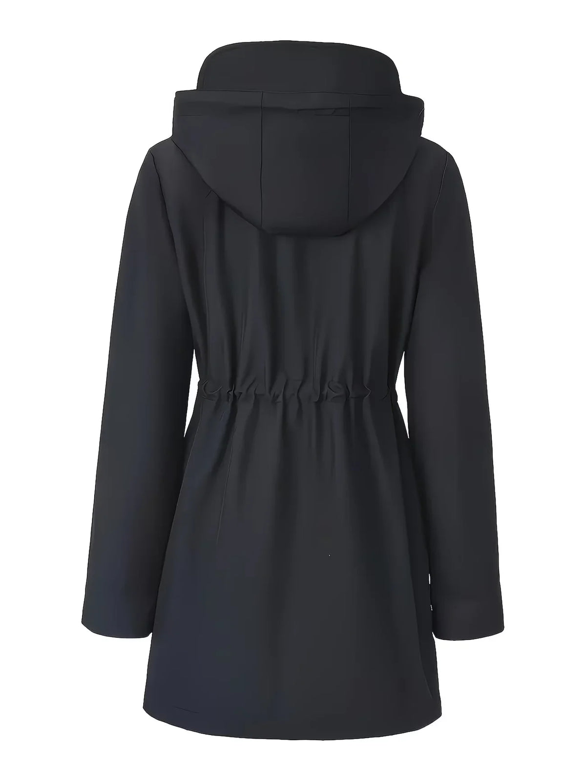Trench con cappuccio da donna, chiusura con zip e vita regolabile con coulisse