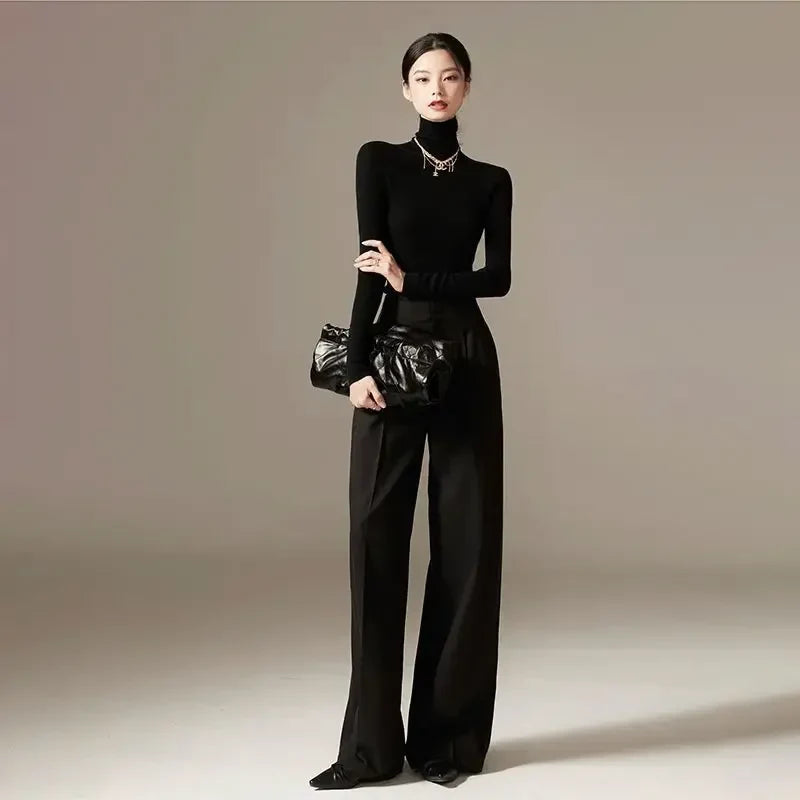 Women's Wide-Leg Cotton Pants High-Waisted Draped