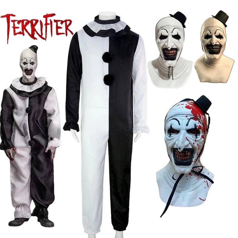 Scary Clown Costume Jumpsuit & Mask Unisex Halloween Cosplay