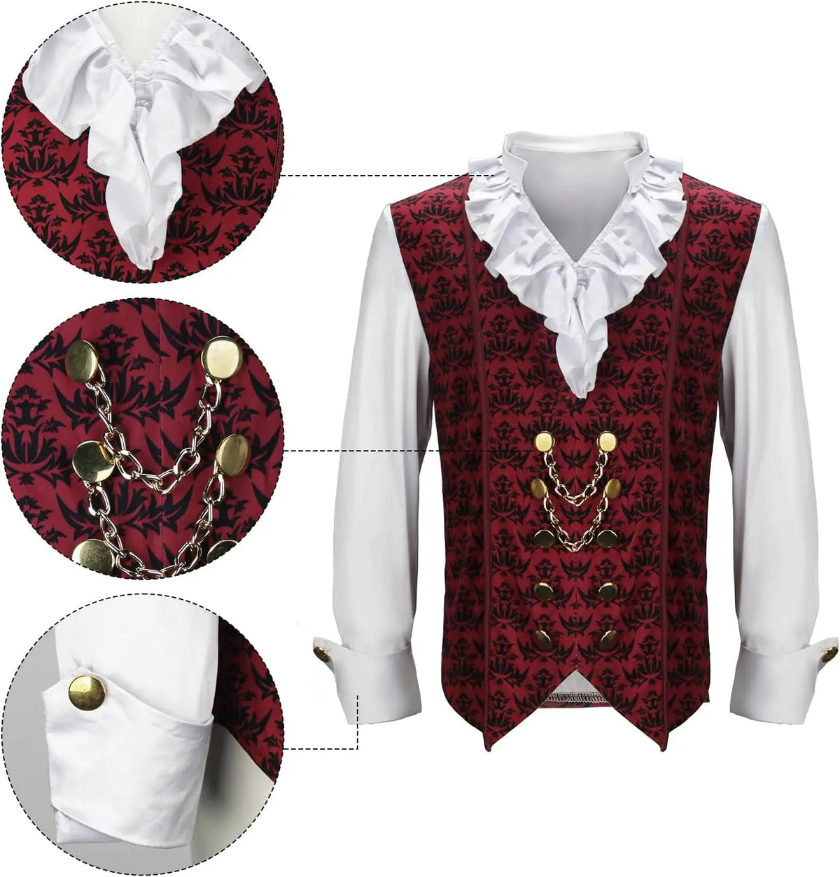 Gothic Vampire Costume Set Men's Halloween Cosplay Cape & Shirt