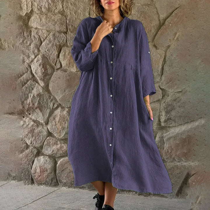 Jade Cotton And Linen Loose Shirt Dress