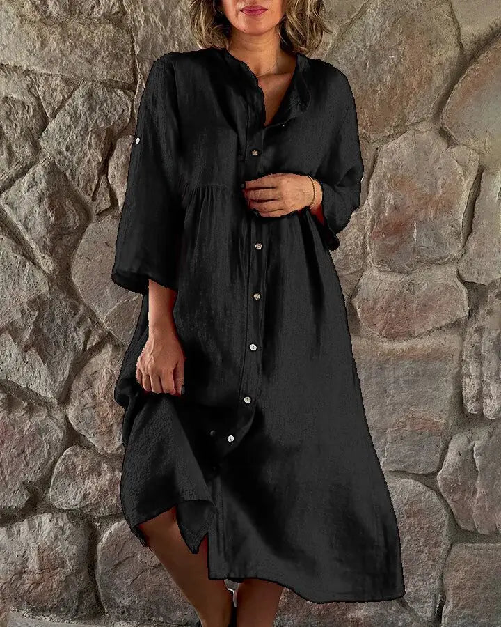 Jade Cotton And Linen Loose Shirt Dress