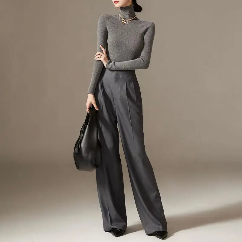 Women's Wide-Leg Cotton Pants High-Waisted Draped