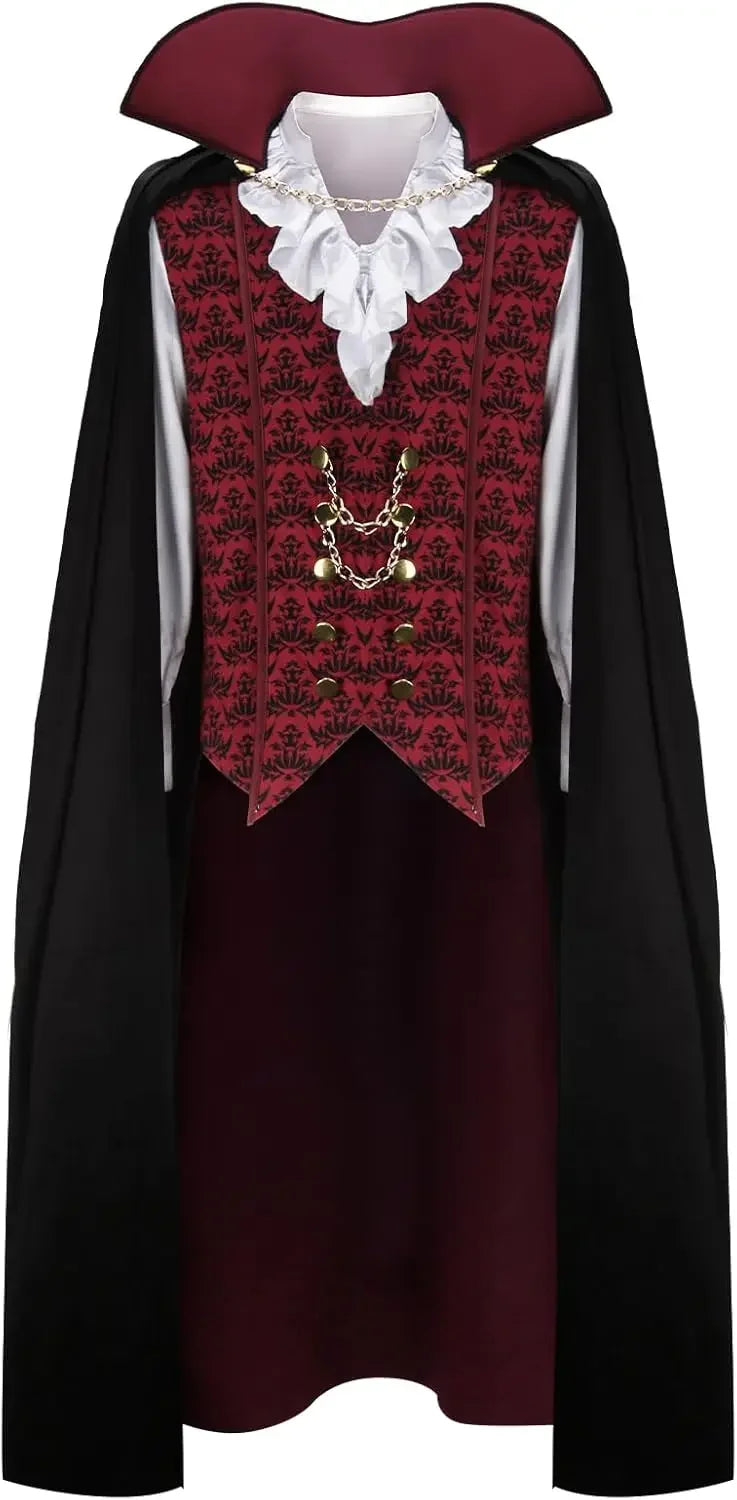 Gothic Vampire Costume Set Men's Halloween Cosplay Cape & Shirt