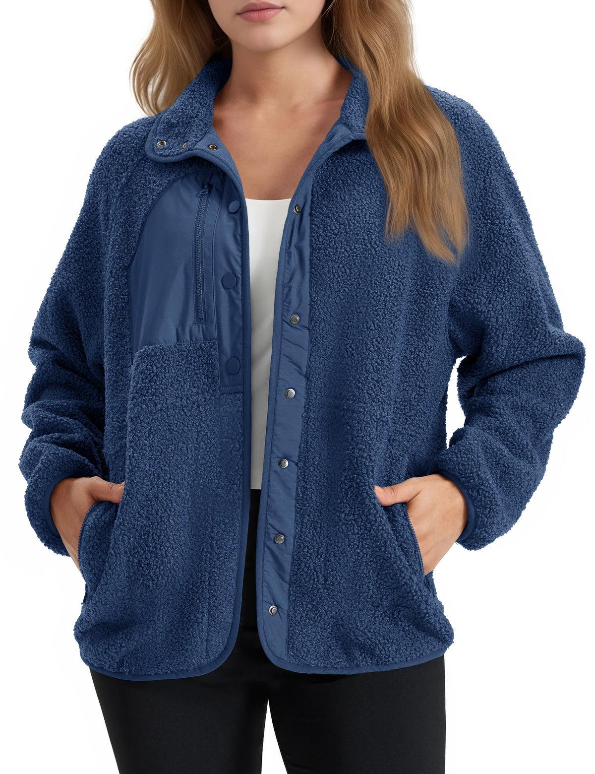 Women's Sherpa Fleece Jacket with Collar and Side Pockets