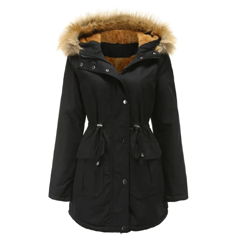 Women's Long Parka with Fur Collar