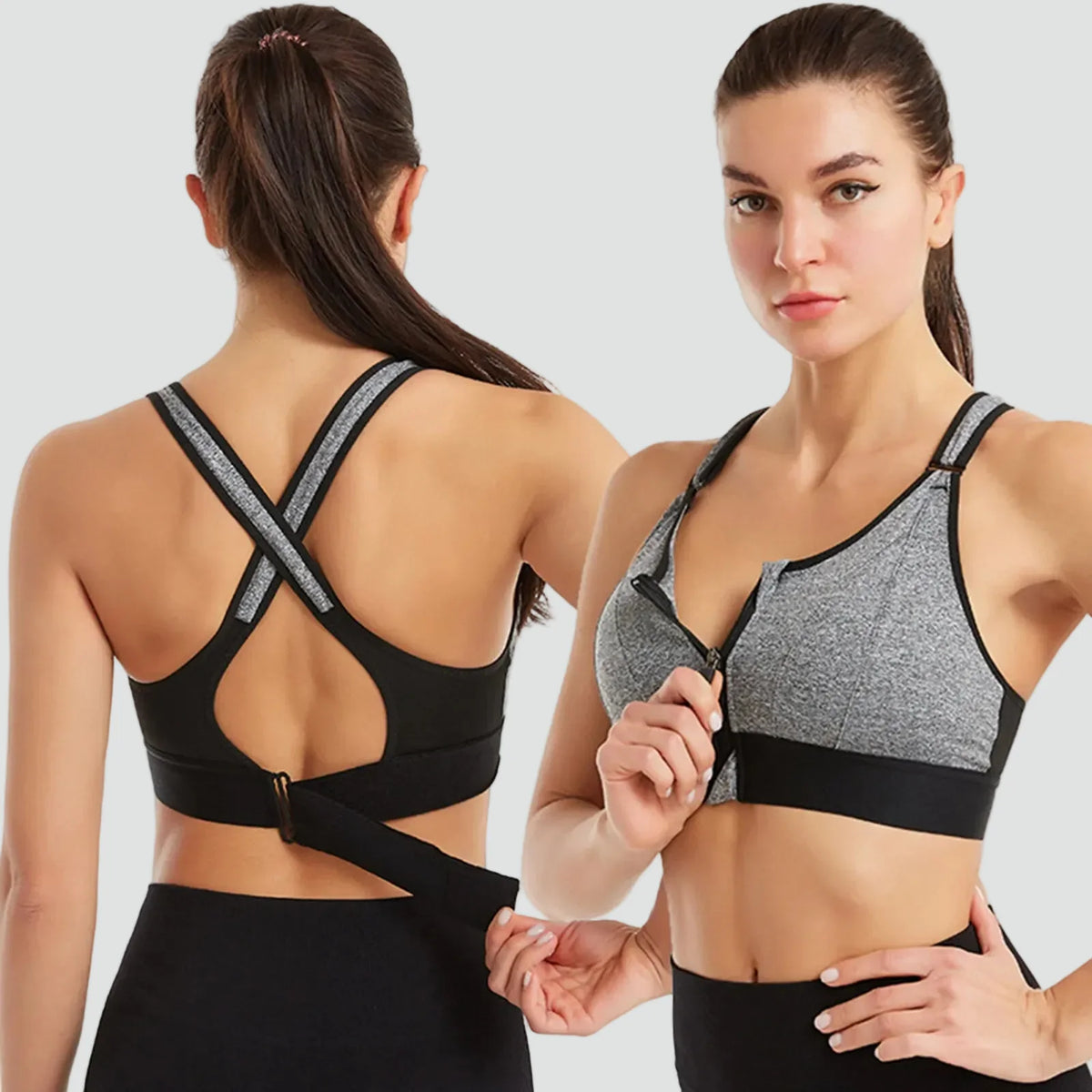 Sujetador deportivo para mujer con cremallera frontal y ajuste trasero