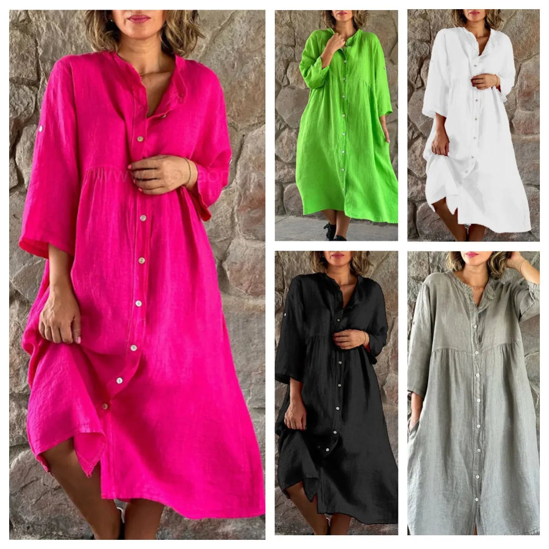 Jade Cotton And Linen Loose Shirt Dress