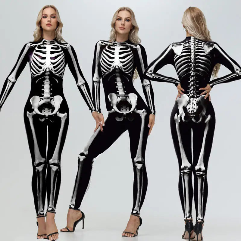 Women's Skeleton Print Bodysuit Halloween Cosplay Costume