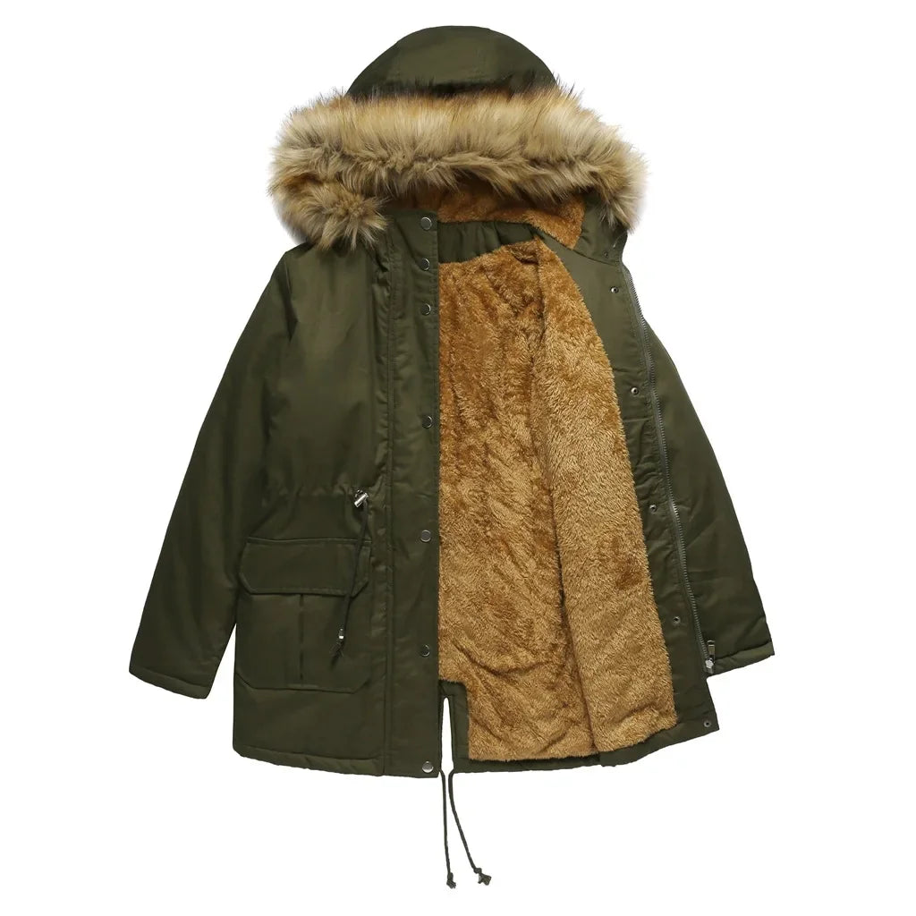 Women's Long Parka with Fur Collar