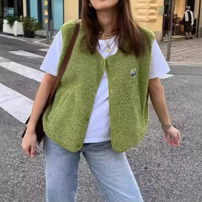 Women's Sleeveless Teddy Fleece Gilet Cosy Warm Casual