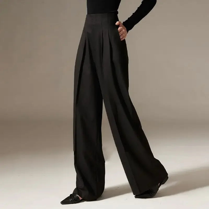 Women's Wide-Leg Cotton Pants High-Waisted Draped