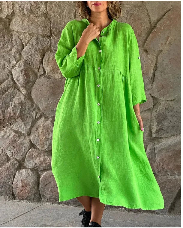 Jade Cotton And Linen Loose Shirt Dress