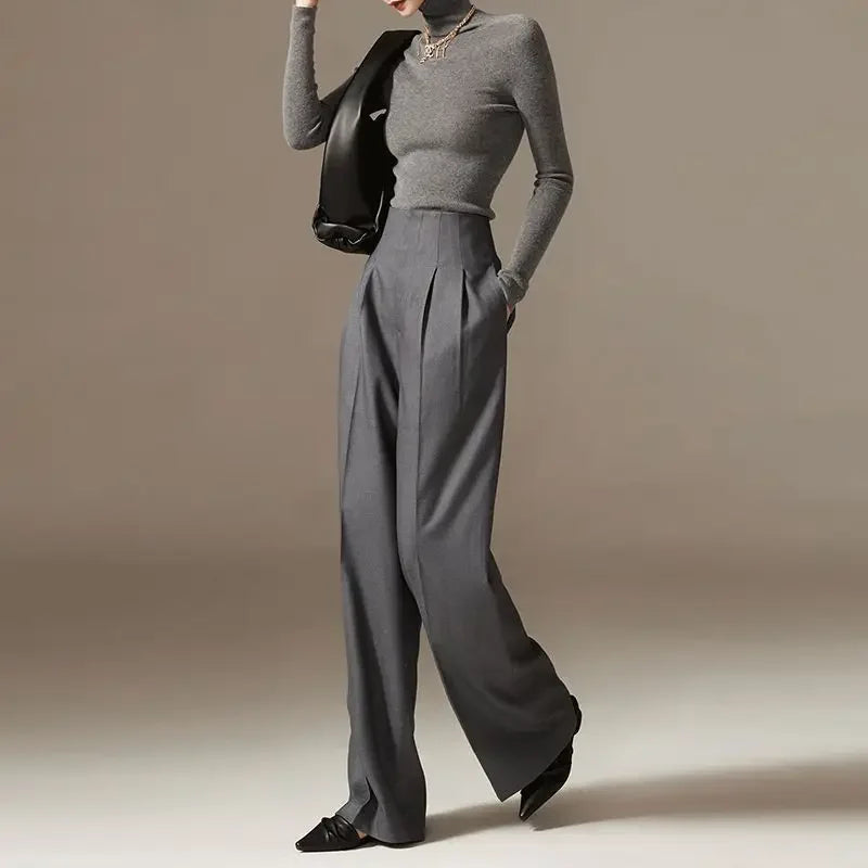 Women's Wide-Leg Cotton Pants High-Waisted Draped