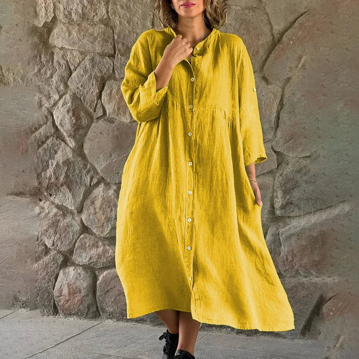 Jade Cotton And Linen Loose Shirt Dress