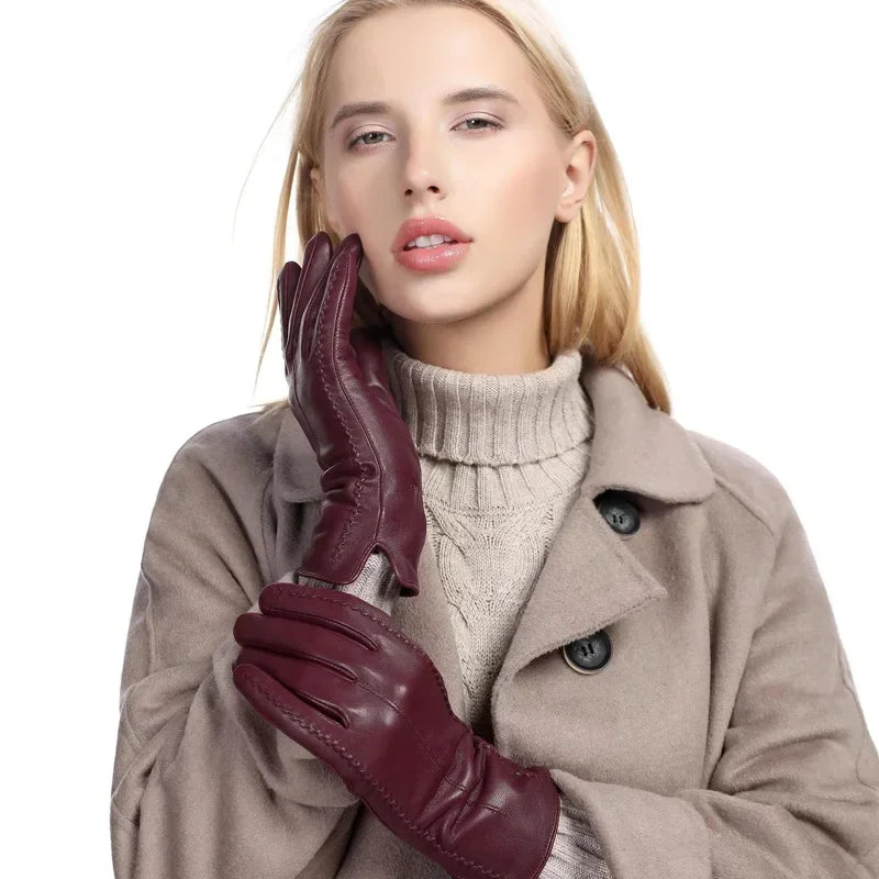 Gants d’hiver chauds en cuir pour femme
