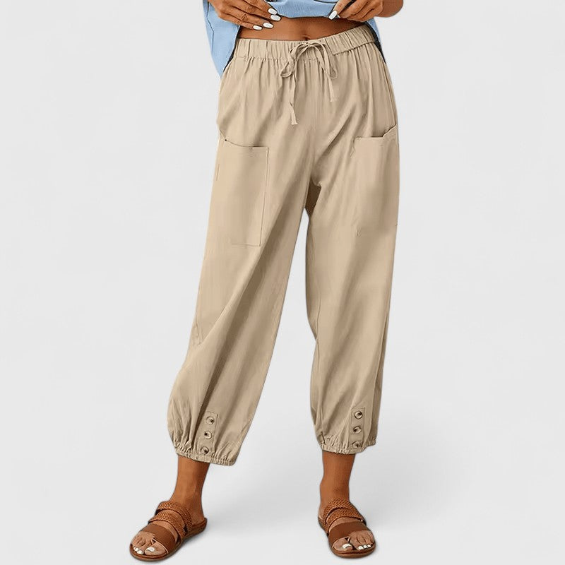 Pantalon large pour femme en mélange lin-coton