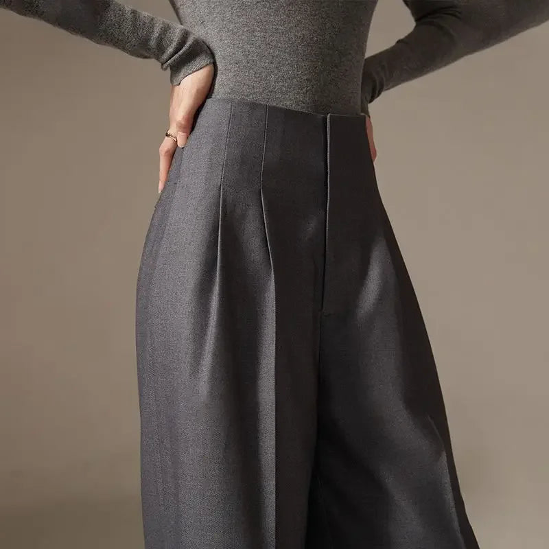 Women's Wide-Leg Cotton Pants High-Waisted Draped