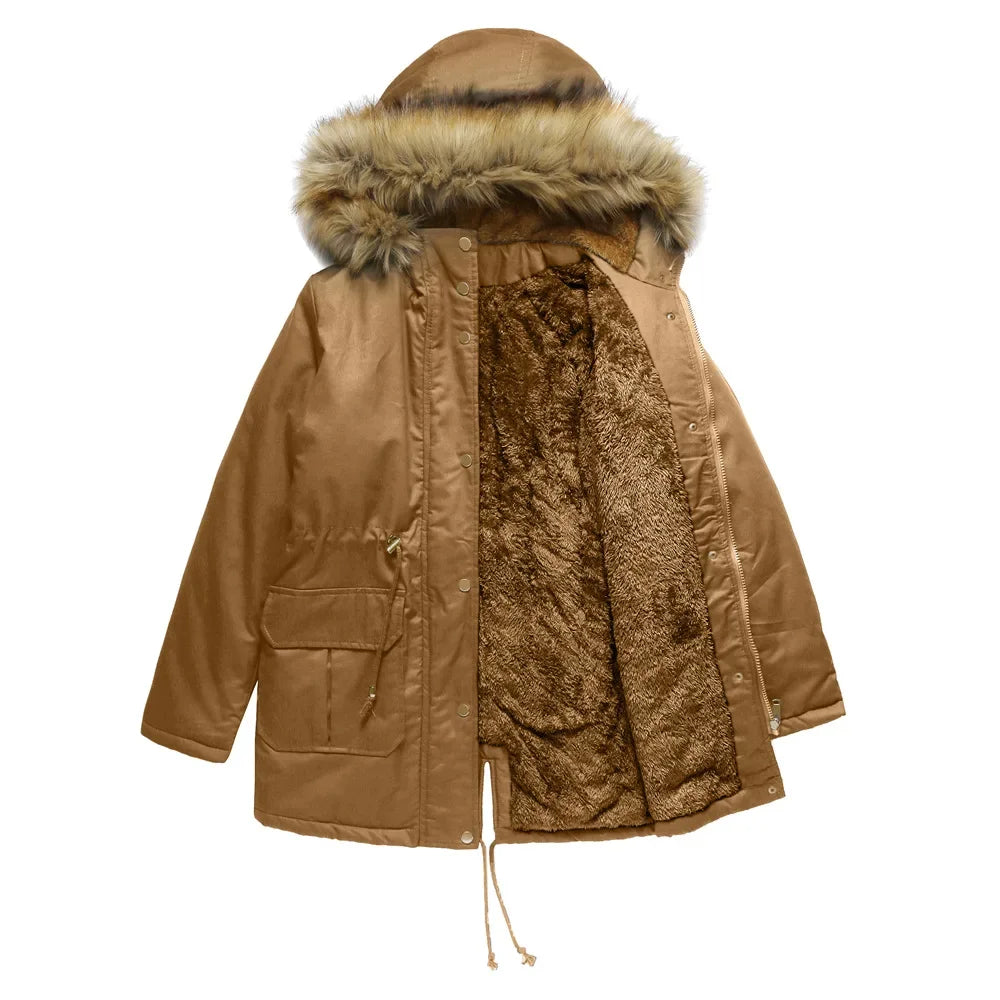 Women's Long Parka with Fur Collar