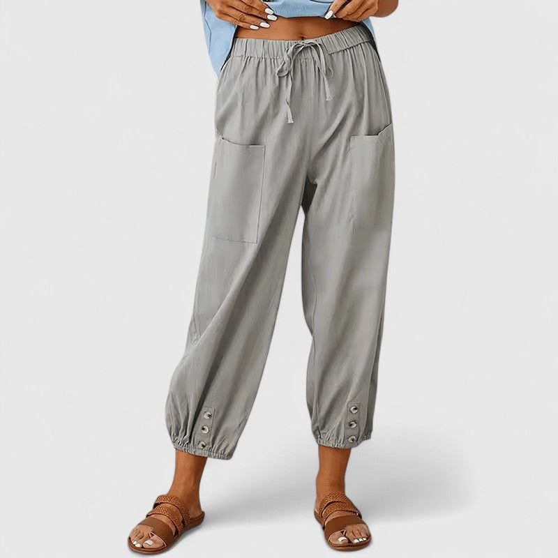Pantalon large pour femme en mélange lin-coton