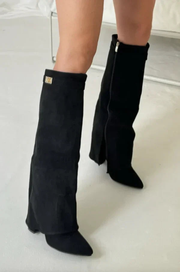 Women's Faux Suede Knee-High Boots Wedge Heel Zip