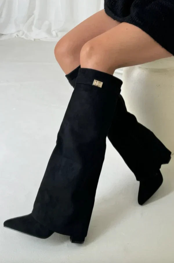 Women's Faux Suede Knee-High Boots Wedge Heel Zip