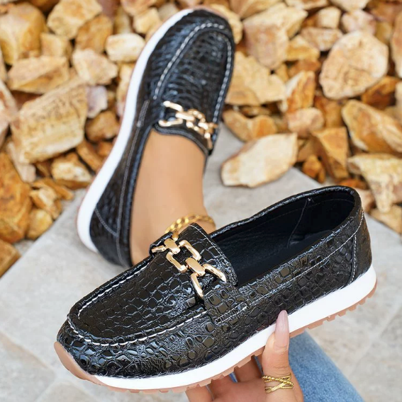 Emmy - Mocassins noirs en cuir de crocodile