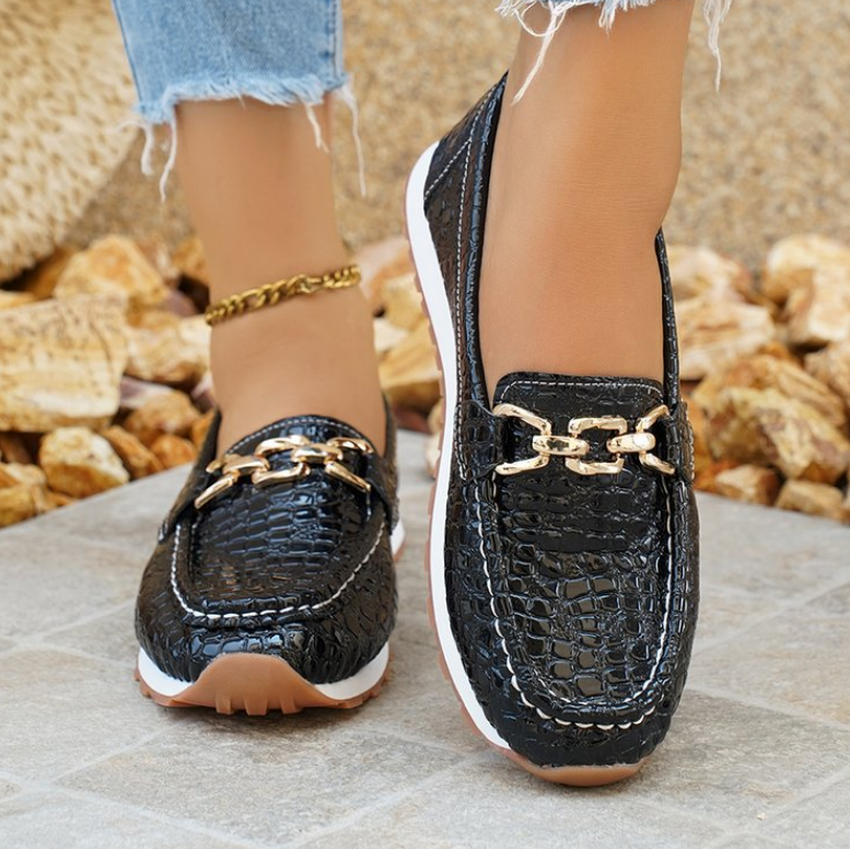 Emmy - Mocassins noirs en cuir de crocodile