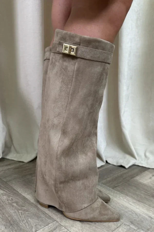 Women's Faux Suede Knee-High Boots Wedge Heel Zip
