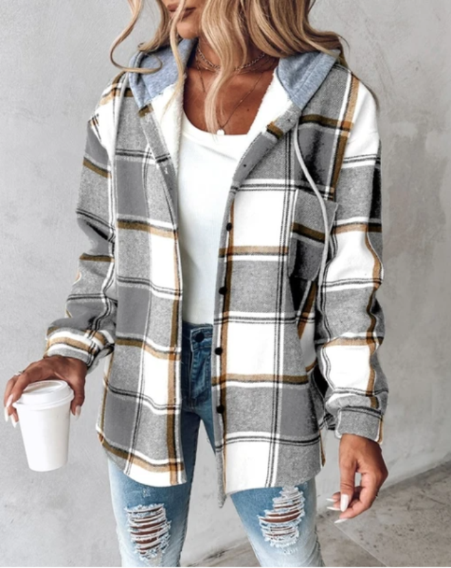 Women's Plaid Hooded Jacket Soft Lining Warm