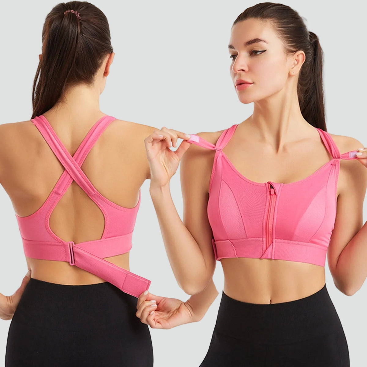 Women's Sports Bra with Front Zip and Back Adjustment