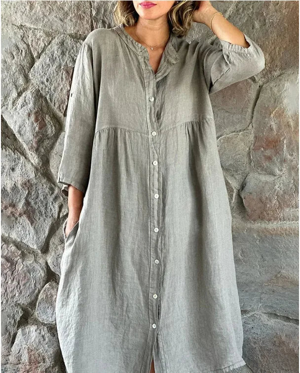 Jade Cotton And Linen Loose Shirt Dress