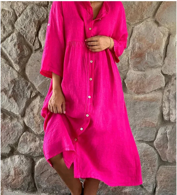 Jade Cotton And Linen Loose Shirt Dress