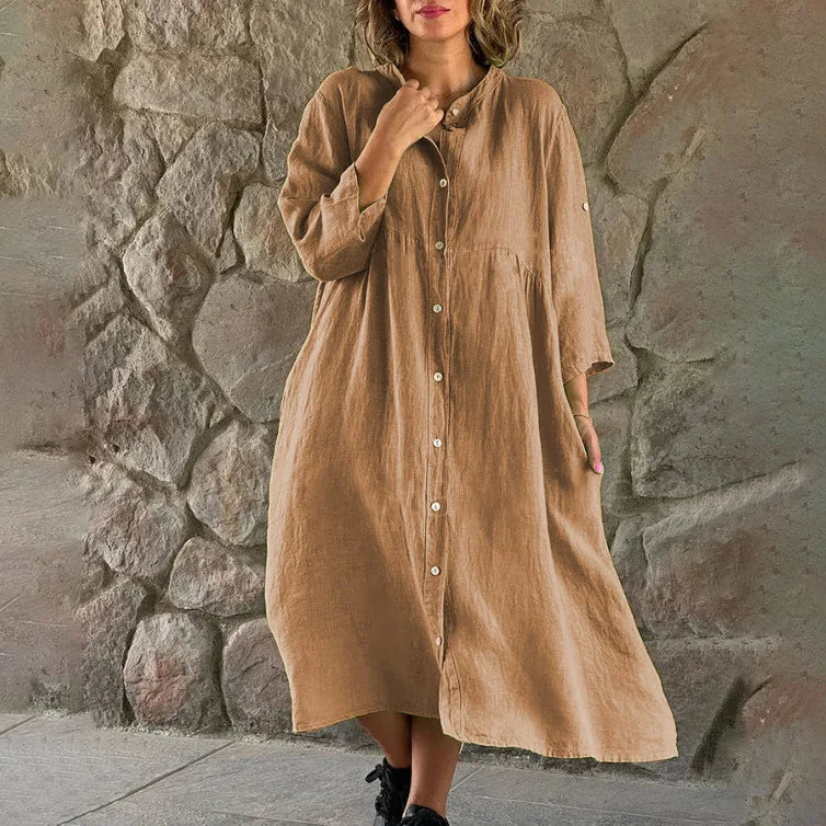 Jade Cotton And Linen Loose Shirt Dress