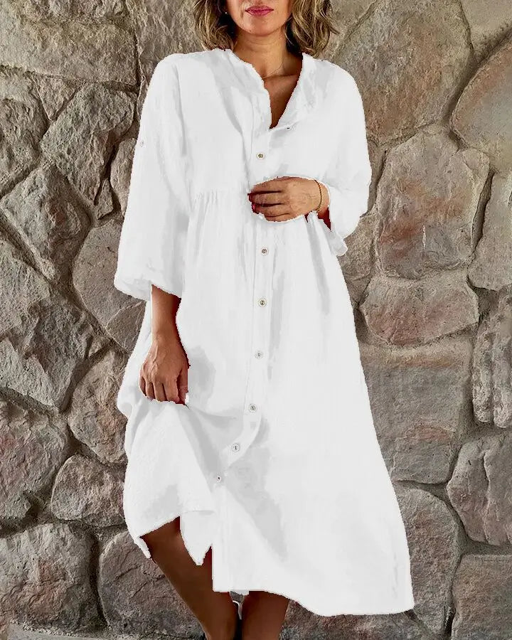 Jade Cotton And Linen Loose Shirt Dress