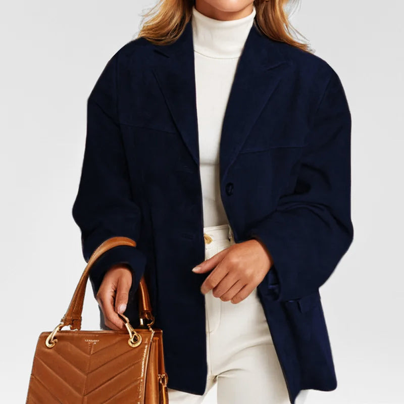 Chaqueta de ante para mujer, líneas entalladas, caída estructurada