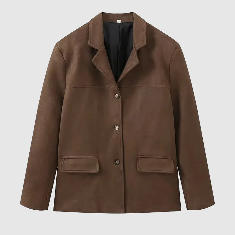 Chaqueta de ante para mujer, líneas entalladas, caída estructurada