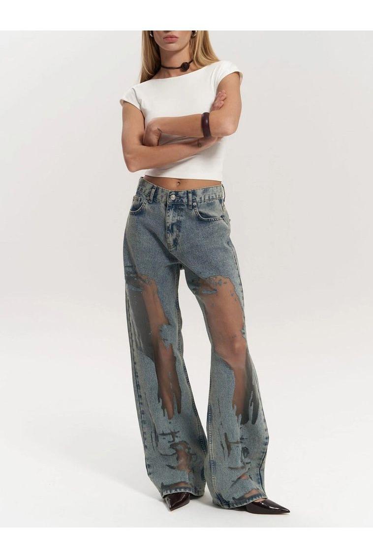 Luna Sheer Panel Wide-Leg Jeans