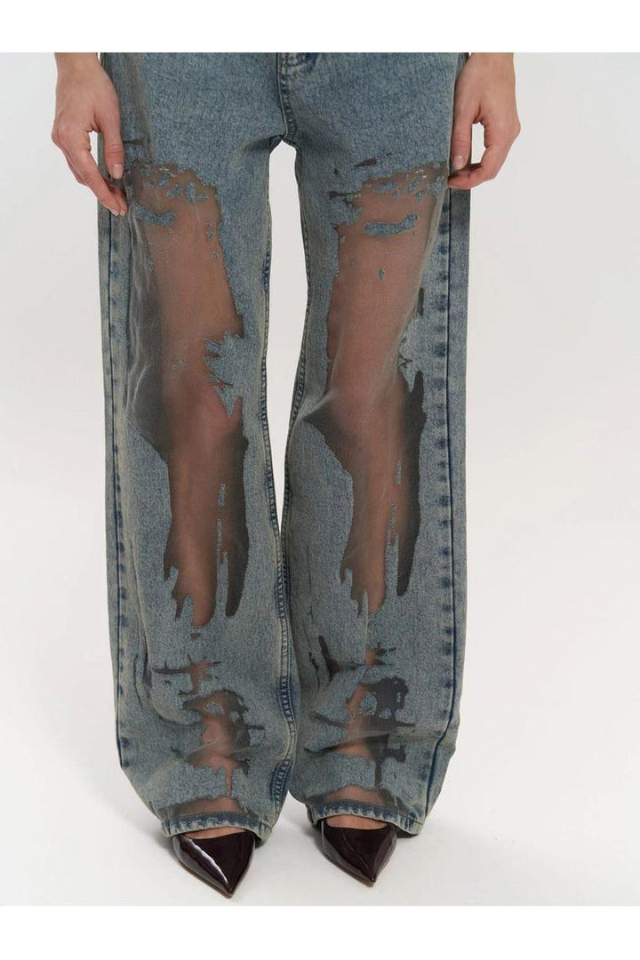 Luna Sheer Panel Wide-Leg Jeans