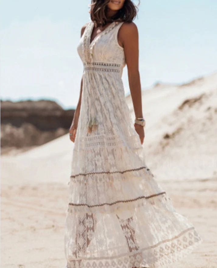 Danica Boho Lace Tassel Maxi Dress