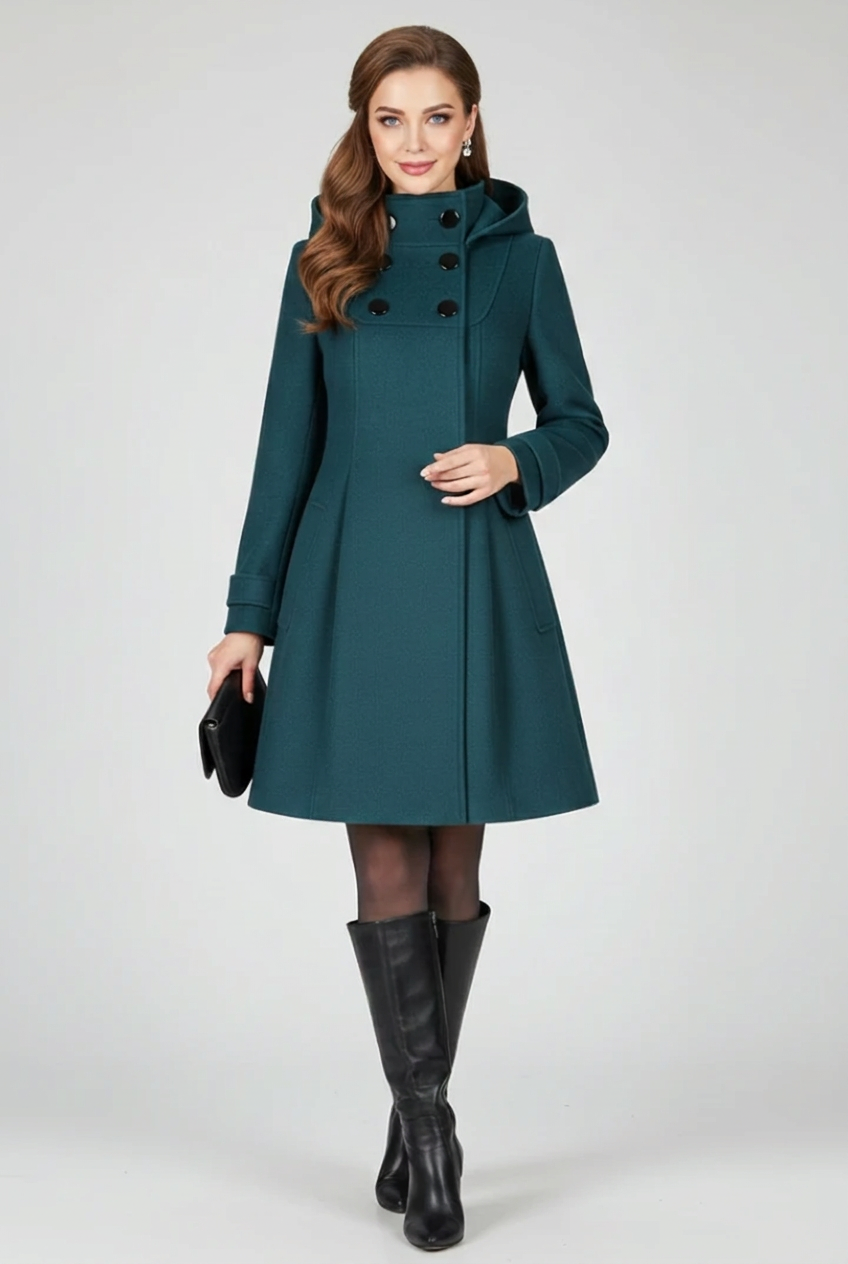 Manteau à capuche pour femme avec fermeture à double boutonnage sur le devant