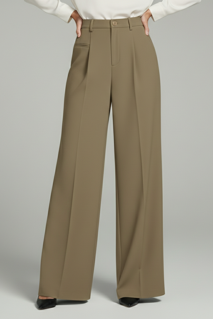 Women's Palazzo Trousers Front Pleats Back Pockets Elegant
